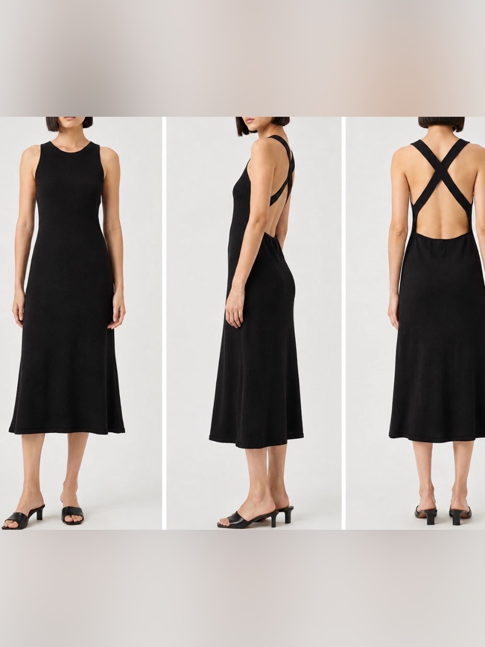 Mijeong Park Black Knit Open Back Midi Dress M